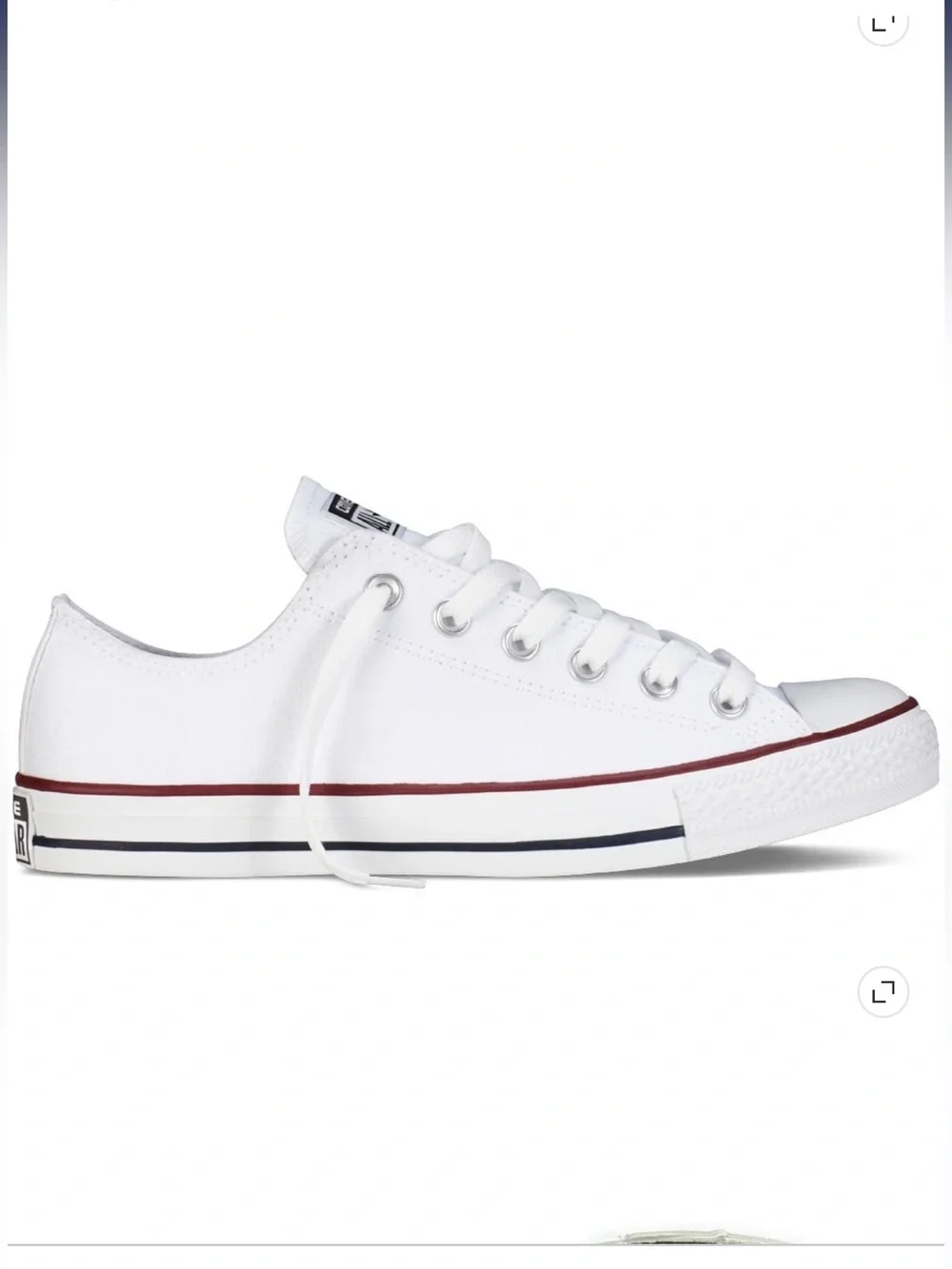 CONVERSE All-Star Kids White Low Top Canvas Sneaker with Red & Navy Stripe
